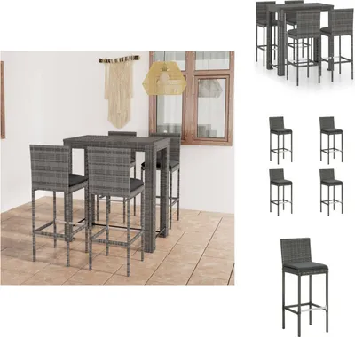 Immagine prodotto di vidaXL Set bar da giardino 5 pezzi con cuscini in poly rattan grigio - Set di mobili da giardino
