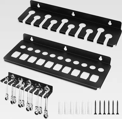 Produktbild von 2 Stück Werkzeug Halterung Wand, 35 cm Schraubenzieher Halterung Maulschlüssel Halter Kohlenstoffstahl Werkzeug Wandhalterung mit Schrauben und Dehnungsrohren für Werkstätten Werkbänke
