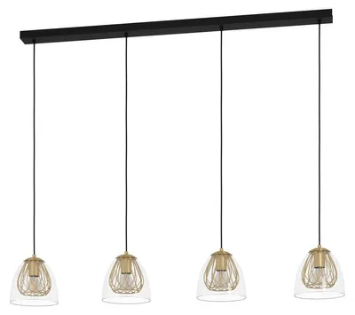 Imagen del producto de Lámpara colgante EGLO Jazminia, ideal para iluminar mesas de comedor, tipo lámpara de techo colgante, fabricada en acero con acabado  y detalles en latón, con pantalla de cristal transparente, casquillo E27, longitud de 135 cm