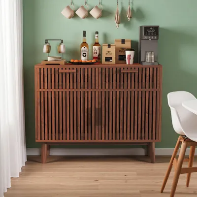 Obrázok produktu pre Komoda INONEFT s 2 zásuvkami a 2 dvierkami, kuchynská skrinka, vhodná do spálne a obývačky, rozmer 35 x 100 x 80 cm, orechová farba