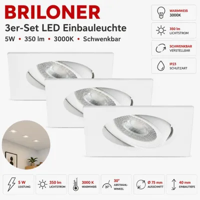 Produktbild von Briloner LED Einbauleuchten 3er Set Weiß Rund 5W 350lm 3000K IP23 7280-036