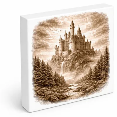 Produktbild von Kämpferisches Erbe Märchenschloss Holzbild in 15x15 cm zum Stellen oder