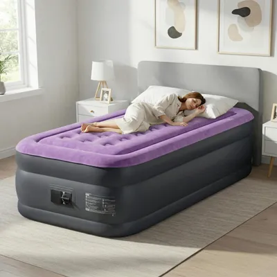 Immagine prodotto di Materasso gonfiabile FCH con pompa integrata, 190 x 99 x 45 cm. Materasso gonfiabile con superficie morbida e spessa, Materasso gonfiabile, viola