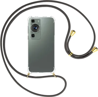 Produktbild von Handykette Backcover-Schutzhülle mit Band (Metall goldfarben) für Huawei P60 / P60 Pro (6.67'') - dunkelgrau