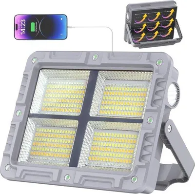 Produktbild von LED-Bauwerkspot mit 5 Modi - tragbar - 100 W - 12000 mAh Lithium-Ionen Akku - Oplaadbare USB Powerbank für Außenbereich