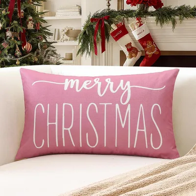Produktbild von Kissenbezug Weihnachten 30x50cm Rosa Weiß Polyester-Leinen 1 Stück