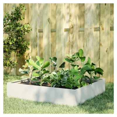 Produktbild von Hochbeet aus Metall Pflanzkübel Pflanzbeet Gartenbeet Pflanzkasten Blumenkasten Gemüsebeet Blumenbeet Weiß 100x100x33,5 cm