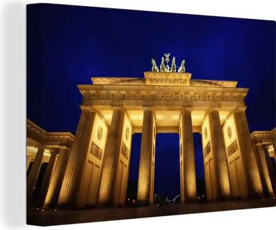 Produktbild von OneMillionCanvasses® - Leinwandbilder - 150x100 cm, Das europäische und beleuchtete Brandenburger Tor bei Nacht, Wandbilder Kunstdruck Wanddekoration