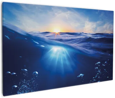 Produktbild von Wallario Premium Leinwandbild Wellen im Meer bei Sonnenuntergang in Größe 60 x 90 cm