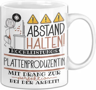 Produktbild von Plattenproduzentin Tasse Geschenk Lustig Abstand Halten Hochleistungs-Plattenproduzentin Mit Drang Zur Perfektion Bei Der Arbeit (Weiß)