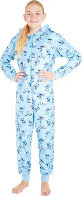 Zdjęcie produktu dla Piżama dla dziewczynki, kigurumi, kombinezon z kapturem, wygodna, niebieska, rozmiar 11–12 lat