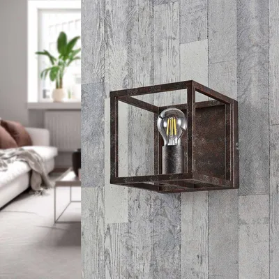 Produktbild von Lindby Landhaus / Vintage / Rustikal /Landhaus / Vintage /Industrie / Industrial Ländliches quadratisches Wandleuchte rostbraun - Cage / Innenbeleuchtung / Wohnzimmerlampe / Küche Stahl Würfel /Quadratisch LED geeignet E27 Max. 1 x 60 Watt
