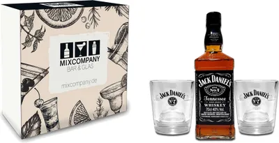 Produktbild von Jack Daniels - Whisky Geschenkset mit Tennessee Whiskey Old No.7 0,7L (40% Vol) + 2 Jack Daniels Tumbler - [Enthält Sulfite]