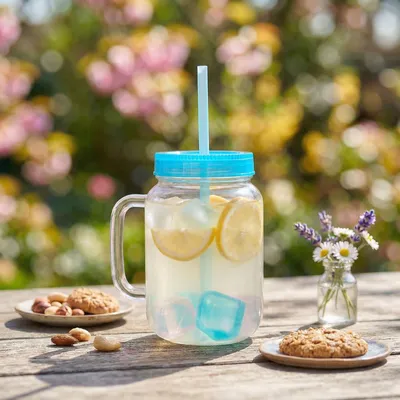 Produktbild von Trinkbecher mit Strohhalm und Kühlelementen - Blauer Strohhalmbecher 550 ml - Wiederverwendbarer Becher mit Deckel und wiederverwendbarem Strohhalm - Eiswürfel für kalte Getränke zum Mitnehmen [57160Q]