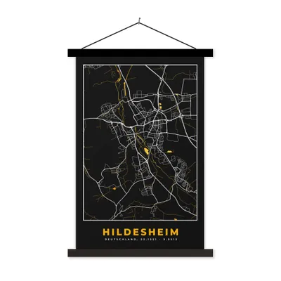 Produktbild von MuchoWow® Textilposter Hildesheim - Gold - Stadtplan - Karte - Deutschland 60x90 cm mit schwarzem Rahmen - Poster Wohnzimmer