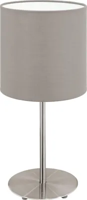 Produktbild von EGLO Tischlampe Pasteri, 1 flammige Textil Tischleuchte, Nachttischlampe aus Metall in Silber und Stoff in Taupe, E14 , inkl. Schalter, H 27,5 cm