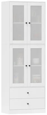 Produktbild von SUGIFT Küchenschrank mit Glastüren und Schubladen, Hochschrank Küche, Melamin Spanplatte, Weiß | 59x30x170 cm | verstellbare Regalböden | Kippschutz