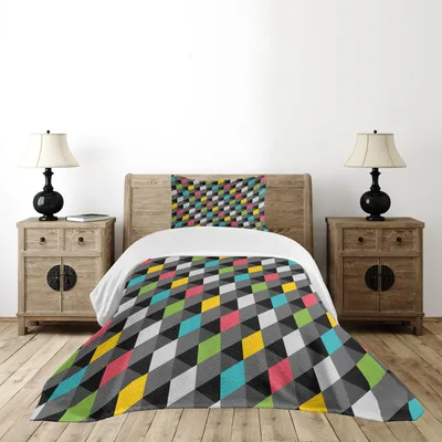 Obrázok produktu pre ABAKUHAUS Geometrická sada prehozy, abstraktné umenie – ilustrácia farebného moderného vzoru s štvorcami, 170 x 220 cm, viacfarebná