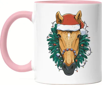 Produktbild von Pferd Tasse Rosa Hengst Weihnachten Pferdekopf Reiten Hobbie Pferdeflüsterer Ausritt Pferdeliebhaber Reiter Reiterin