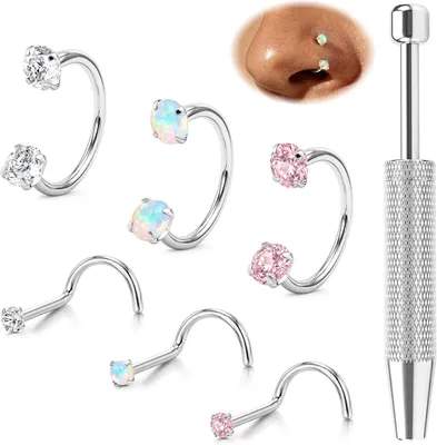 Imagen del producto de Piercing nasal tipo septum, forma de herradura, calibre 18G, plateado, para la nariz