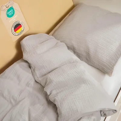 Image de Laleni linge de lit pour enfants 200x135 cm & 80x80 cm en coton, mousseline grise
