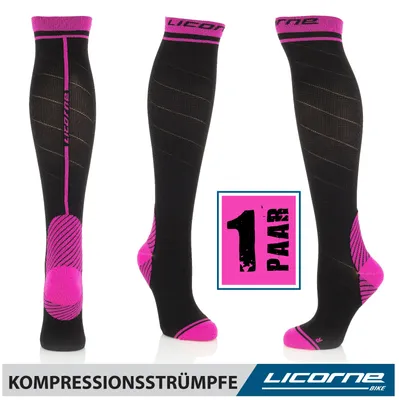 Immagine prodotto di Licorne Calze di supporto alla trombosi a compressione per donne e uomini per lo sport, il volo, la corsa e il viaggio, colore: nero-rosa, taglia: 39-42