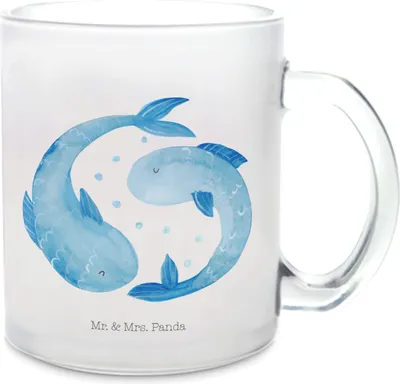 Produktbild von Mr. & Mrs. Panda Tee Tasse Sternzeichen Fische - Transparent - Geschenk, Trinkglas, Sternbild, Pott, Fisch, Haferl, Teetasse, Geburtstag Februar, Glasbecher, Horoskop