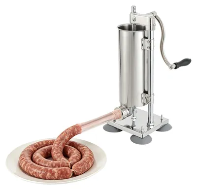 Produktbild von Wurstfüller Wurstmaschine - Vertikal Manuell 3L / 2,7 Kg - Edelstahl - Handkurbel - 6 Füllrohre 15–28 mm - Saugfuß - Silber