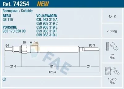 Produktbild von FAE 74254 Diesel Glühkerze für VW GOLF VI (5K1) M10x1