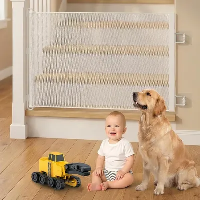 Productafbeelding van Uittrekbaar trap- en deurbeschermingshek voor baby's, 0-180 cm, wit, 180 cm, voor binnen en buiten