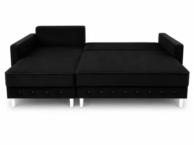 Produktbild von Ecksofa LUX-L - Schlaffunktion, Bettkasten, 227x144 cm, Schwarz, weiße Holzbeine
