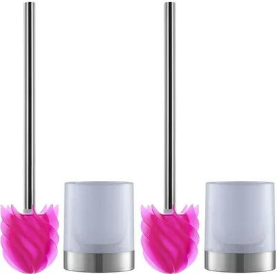 Produktbild von LOOMAID WC-Bürste Silikonkopf Edelstahl/pink mit Bürstenhalter - 2er-Set