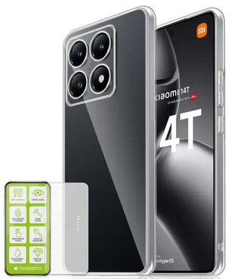 Immagine prodotto di Custodia protettiva in silicone e TPU per Xiaomi 14T, ultra sottile, trasparente + vetro temperato H9