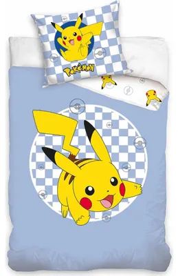 Imagen del producto de Juego de sábanas Pokémon a cuadros, 140x200 cm, 70x90 cm, 100% algodón