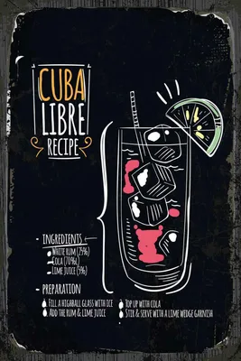 Produktbild von vianmo Holzschild 30x20 cm Cuba Libre Cocktail Recipe