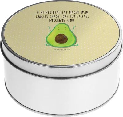 Produktbild von Mr. & Mrs. Panda Blechbüchse Avocado Glücklich - Gelb Pastell - Geschenk, Chaotisch, Freude, keksdosen, Blechdose, Aufbewahrungsdose, Chaos, Dose, Metallbox, Vorratsdosen