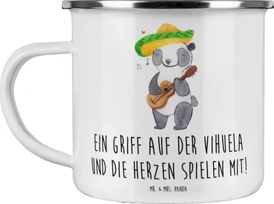 Produktbild von Mr. & Mrs. Panda becher emaille Vihuela Herzklang - Weiß - Geschenk, Musikinstrument, Instrument, Musiker, Teebecher, Lernen, Pott, Saiteninstrument, Musik, Renaissance