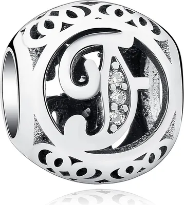 Produktbild von PANDACHARMS Kugel Buchstabe F Charm , 925er Sterling Silber, passt zu Pandora