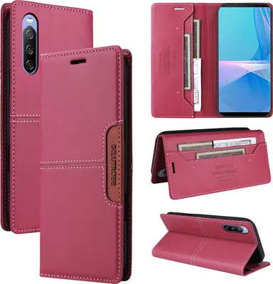 Produktbild von Handyhülle für Sony Xperia 10 III Hülle, Leder Flip Wallet Kartenfach Stand Schutzhülle Rot