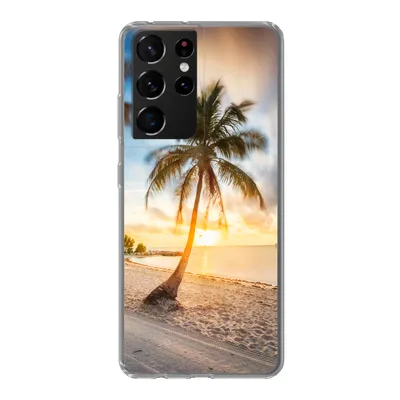 Produktbild von MuchoWow® Handyhülle Schutzhülle Hülle für Samsung Galaxy S21 Ultra Sonnenuntergang - Strand - Palme Silikon Softcase Handy Hülle - Mobiltelefon