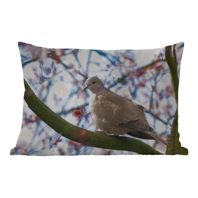 Obrázek produktu pro MuchoWow® Vnější polštář - Pták - Květiny - Holub - Kvetoucí větve - Růžová -60x40 cm- Odolnost proti povětrnostním vlivům - polštář do obývacího