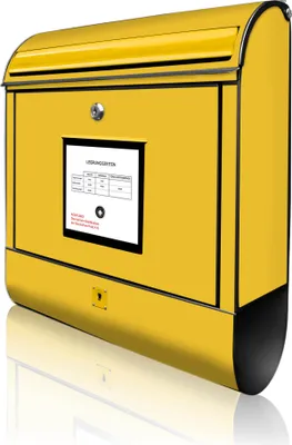 Produktbild von banjado Design Briefkasten Stahl schwarz mit Zeitungsfach pulverbeschichtet "Briefkasten Gelb" 38x46x12,5cm & 2 Schlüssel - Postkasten A4 Einwurf inkl. Montagematerial [BKSCH 10051]