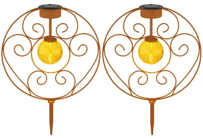 Produktbild von 2er Set LED Solarleuchte, Erdspieß, Kugel, rost Glas, H 41 cm