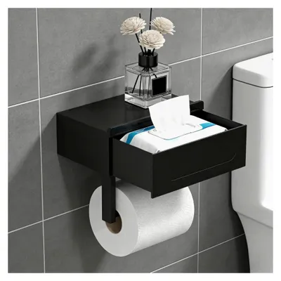 Produktbild von Toilettenpapierhalter ohne Bohren, selbstklebend mit Feuchttücherbox, Klorollenhalter, WC-Papierhalterung, 2 Montagemethoden, Schwarz