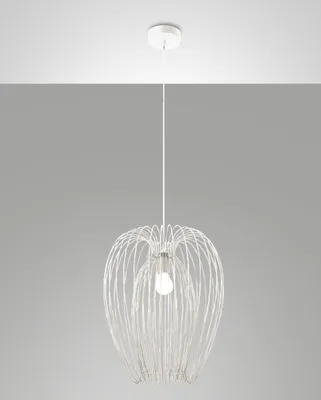 Immagine prodotto di Lampada a sospensione Camp dal design industriale moderno, struttura in metallo, colore Bianco, attacco E27, ideale per illuminazione d'interni.