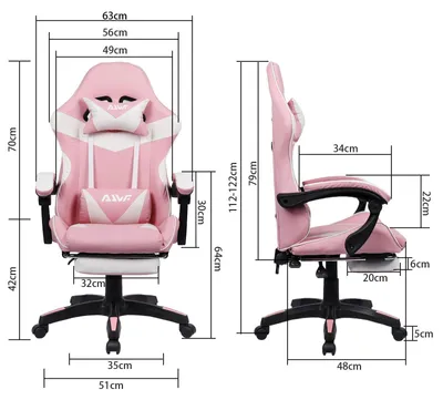 Produktbild von Ergonomischer Gaming-Stuhl in Rosa mit ausziehbarer Fußstütze und Lendenwirbelstütze
