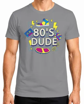 Immagine prodotto di 80'S DUDE T-shirt da uomo anni '80 retro cassetta neon magic cube skateboard 80s, grigio, M