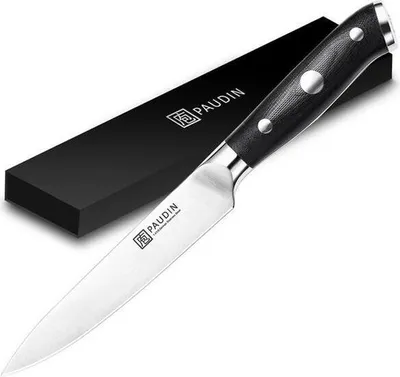 Produktbild von PAUDIN D6 Profi Gemüsemesser 12,5 cm – Scharfes japanisches Küchenmesser – Hochwertiger Kohlenstoffstahl 58-60 HRC – Ergonomischer G10 Griff