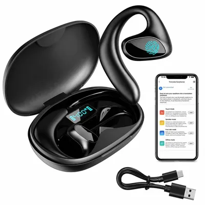 Produktbild von KI Übersetzer Kopfhörer, Echtzeit Sprachübersetzer mit 144 Sprachen, Bluetooth Open Ear Ohrhörer für Reise, Business und Lernen, kabellos mit langer Akkulaufzeit