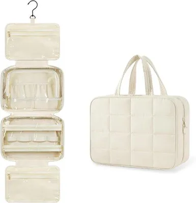 Produktbild von Famanu Toilettasche zum Aufhängen - praktische Reise-Toilettasche - Beige